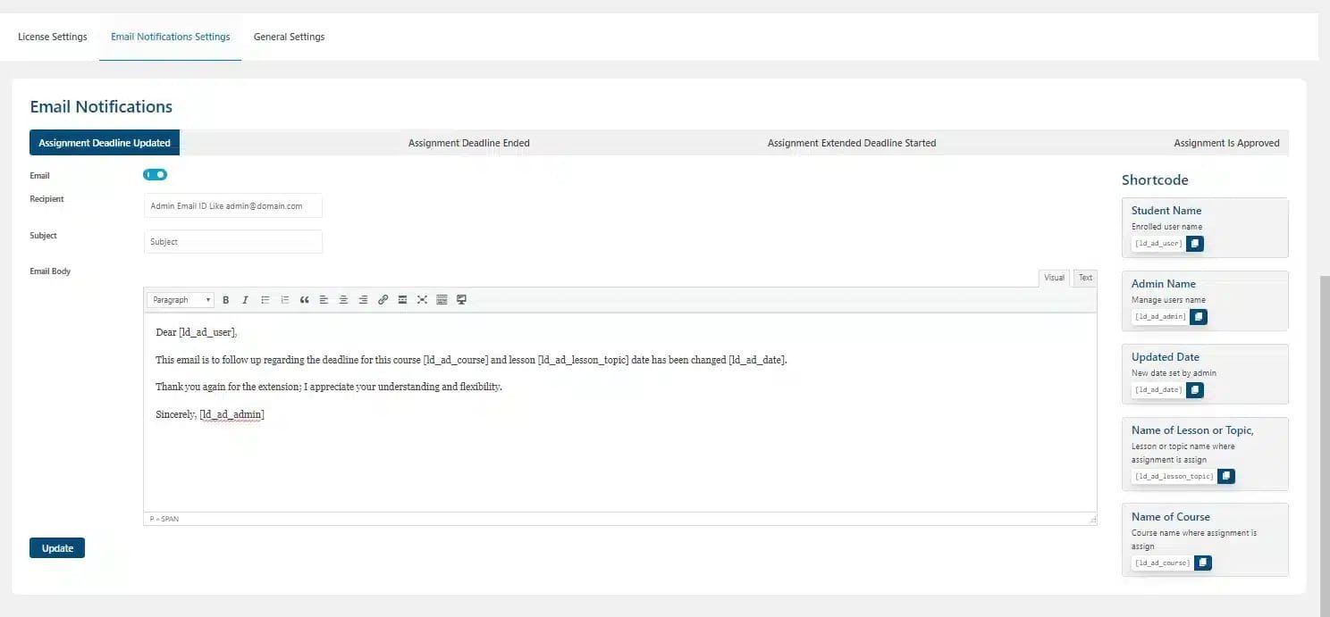 wpinnovators product assignment deadline for learndash assignment deadline updated email notification settings image wpinnovators product assignment deadline for learndash assignment deadline updated email notification settings image