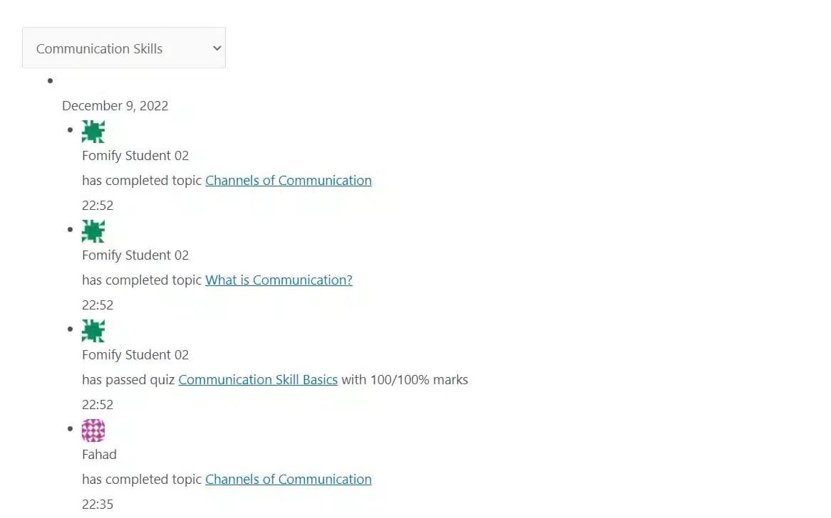 wpinnovators product activity timeline for learndash activity shortcode on the frontend image wpinnovators product activity timeline for learndash activity shortcode on the frontend image