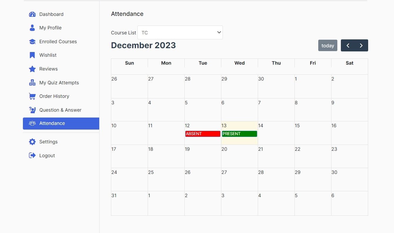 wpinnovators product attendance management for tutorlms attendance calendar on the frontend image wpinnovators product attendance management for tutorlms attendance calendar on the frontend image