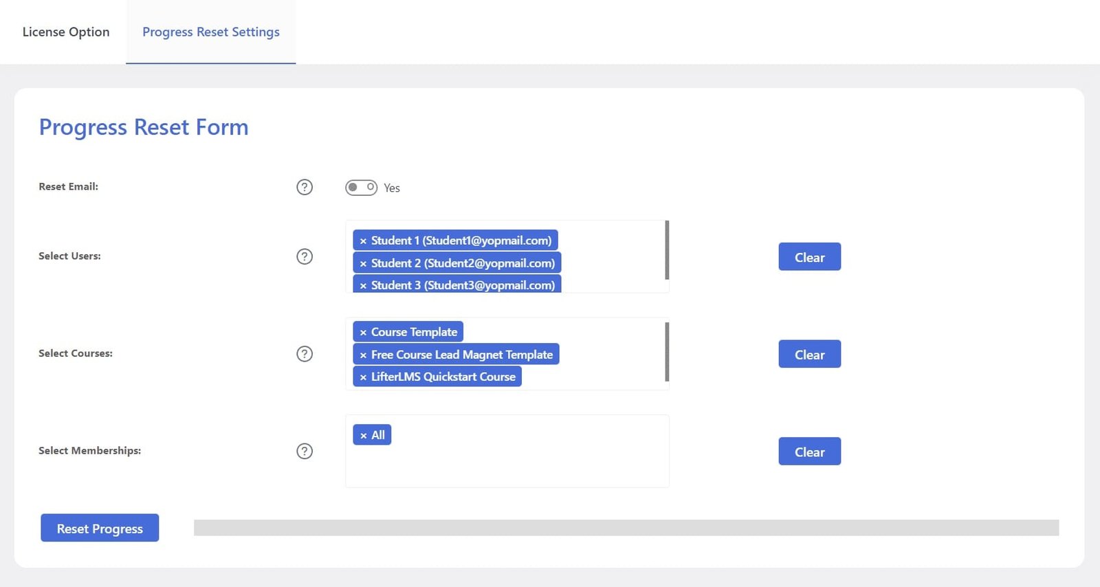 wpinnovators product progress reset for lifterlms reset progress for combinations of courses users and memberships image