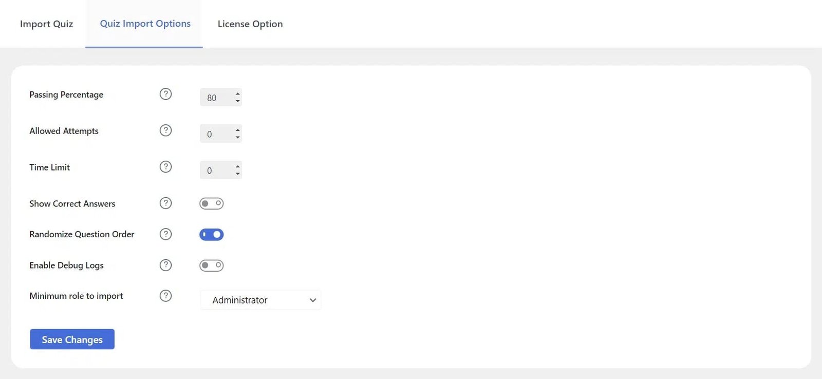 wpinnovators product quiz import export for lifterlms quiz import options image