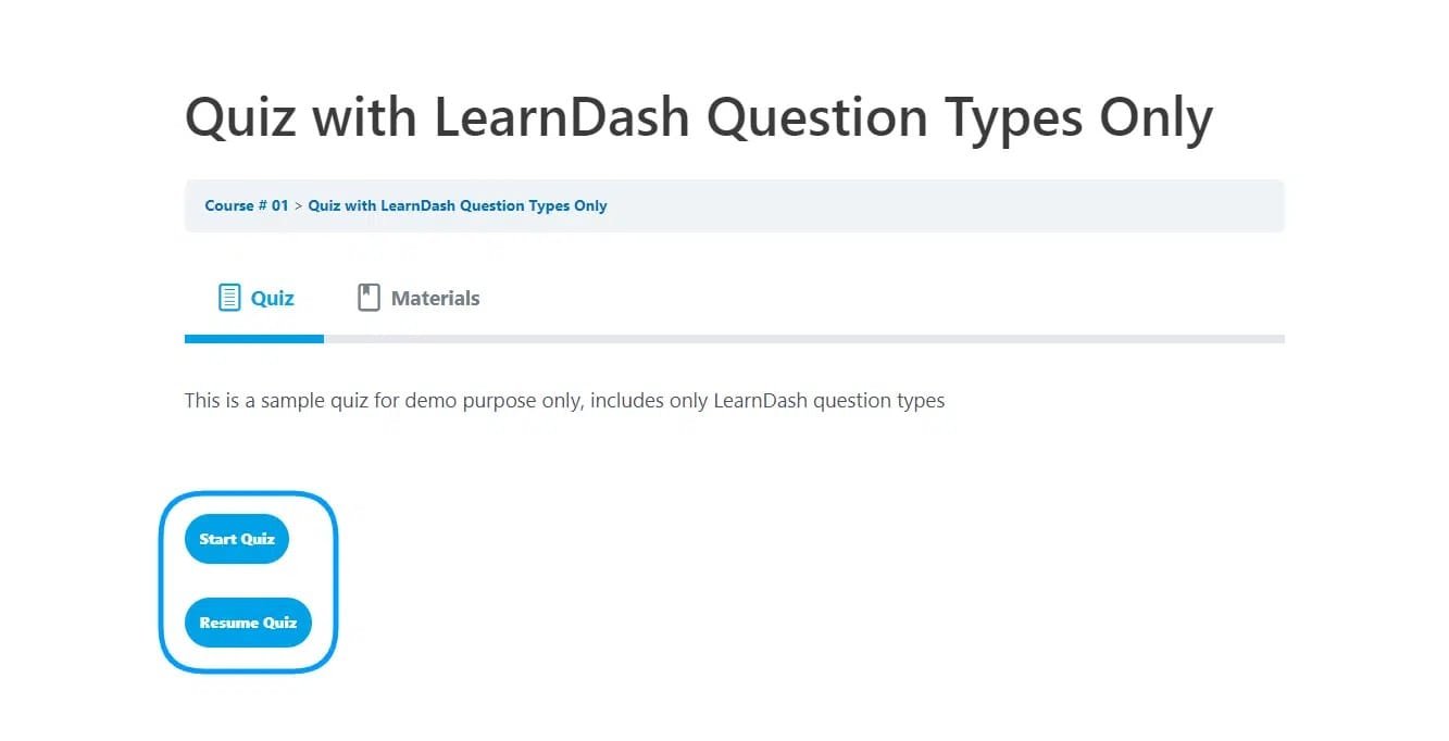 wpinnovators product quiz save and resume for learndash start quiz and resume quiz buttons on the frontend image