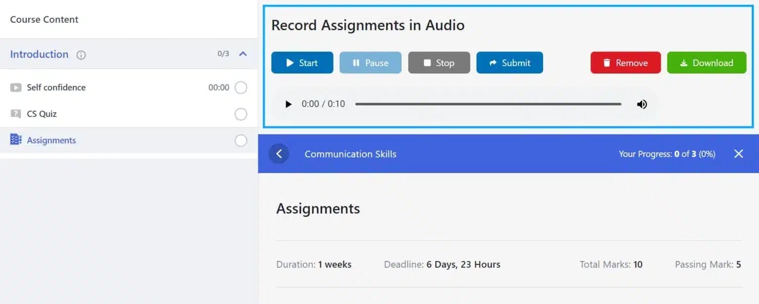 wpinnovators product audio assignment for tutorlms audio assignment frontend image