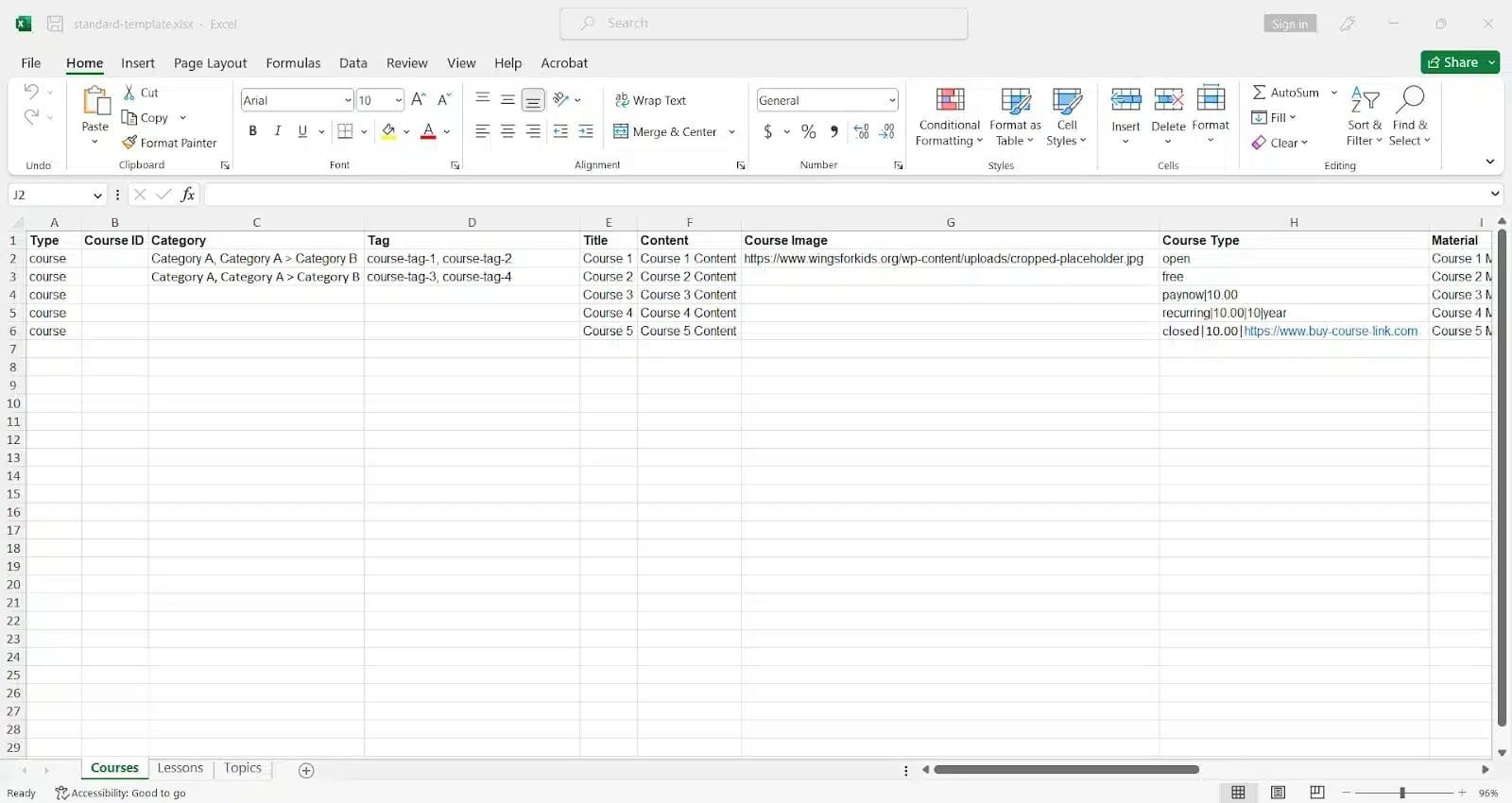 wpinnovators product course import export for learndash course import excel template image