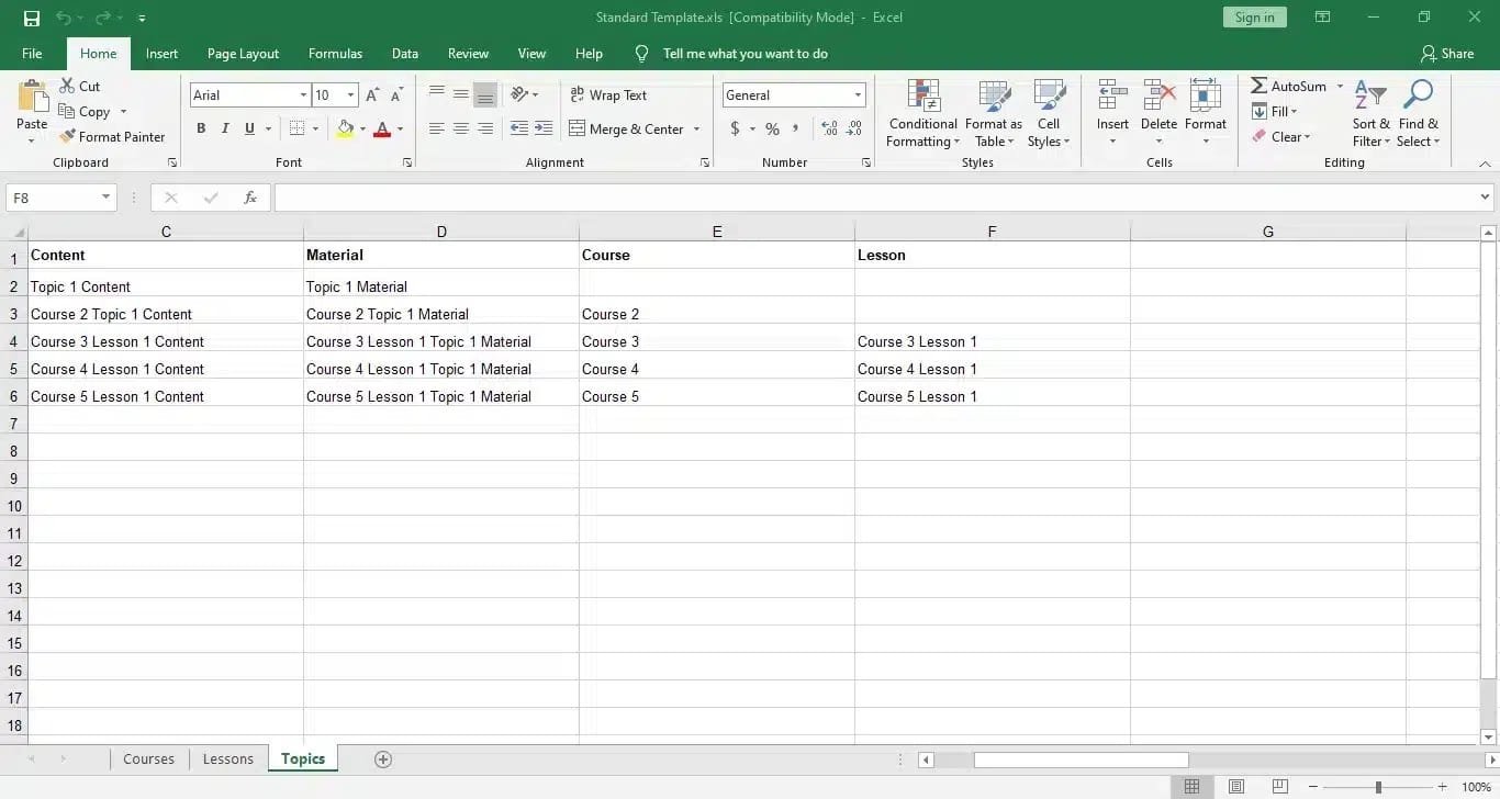 wpinnovators product course import export for learndash topic excel template image