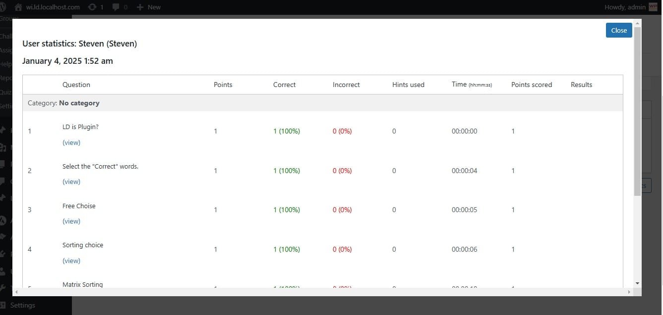 wpinnovators product quiz reports for learndash user statistics image