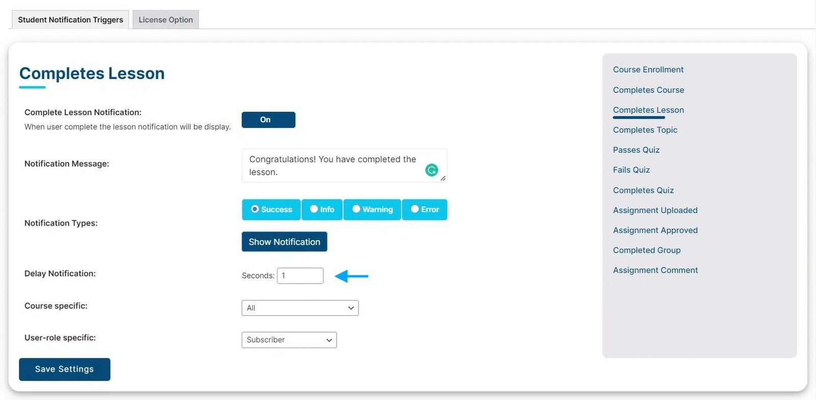 wpinnovators product student notifications for learndash delay notification image