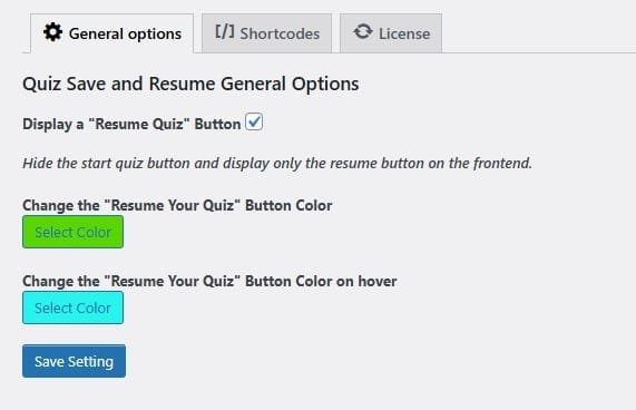 wpinnovators product quiz save and resume for learndash general options image