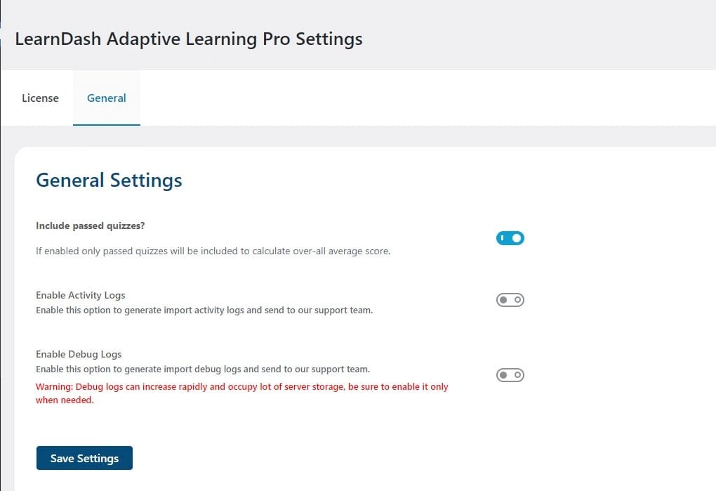 wpinnovators product adaptive learning for learndash general settings image wpinnovators product adaptive learning for learndash general settings image