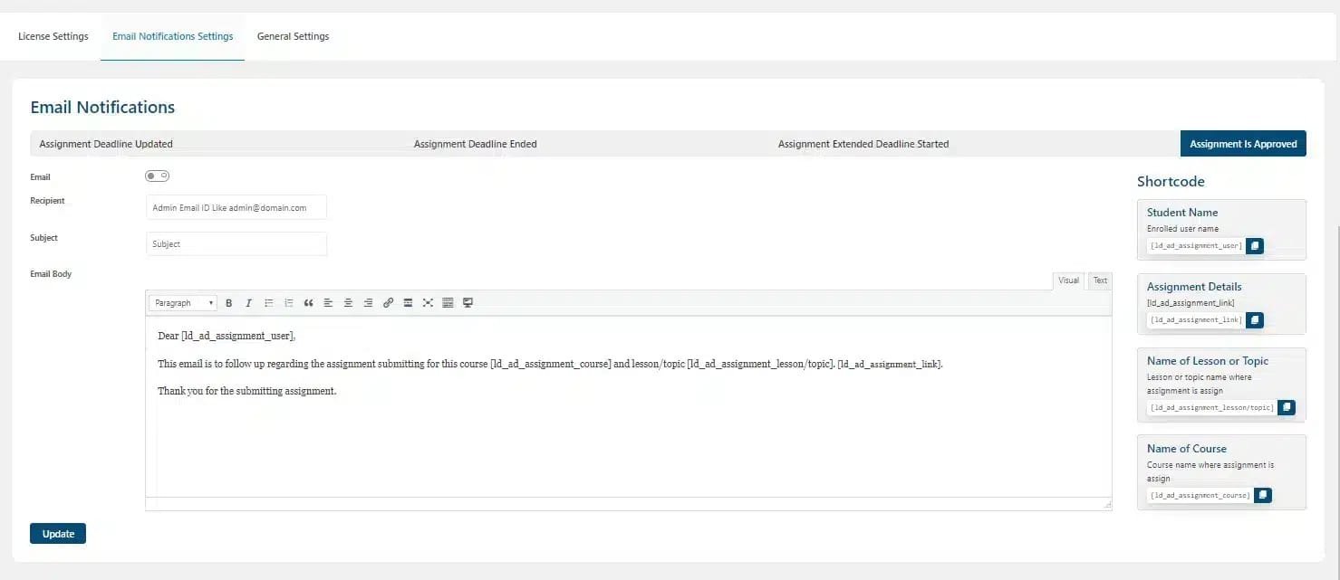wpinnovators product assignment deadline for learndash assignment is approved email notification settings image wpinnovators product assignment deadline for learndash assignment is approved email notification settings image