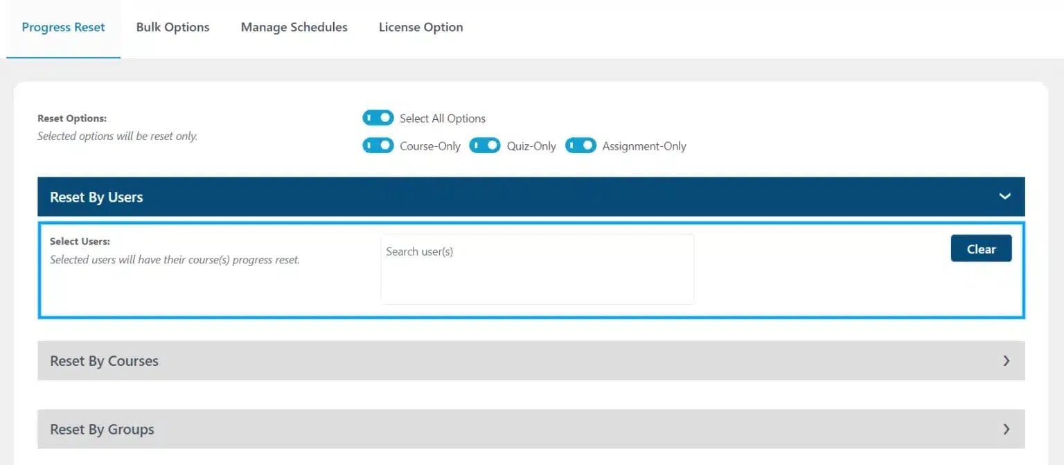 wpinnovators product progress reset for learndash reset by users select users image wpinnovators product progress reset for learndash reset by users select users image