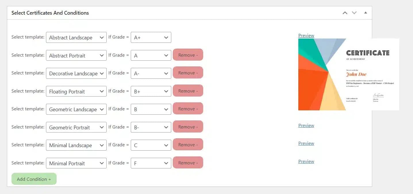wpinnovators product multi certificates for tutorlms select certificates and conditions preview full image wpinnovators product multi certificates for tutorlms select certificates and conditions preview full image