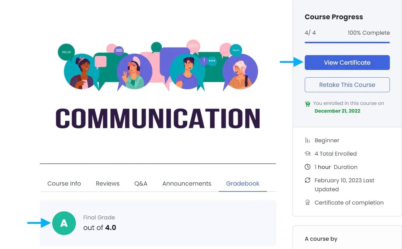 wpinnovators product multi certificates for tutorlms view certificate and grade a on course page image wpinnovators product multi certificates for tutorlms view certificate and grade a on course page image