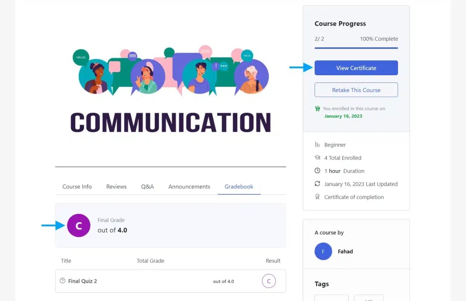 wpinnovators product multi certificates for tutorlms view certificate and grade c on course page image wpinnovators product multi certificates for tutorlms view certificate and grade c on course page image