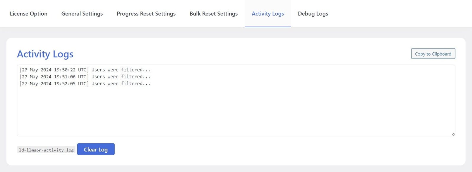 wpinnovators product progress reset for lifterlms activity logs image