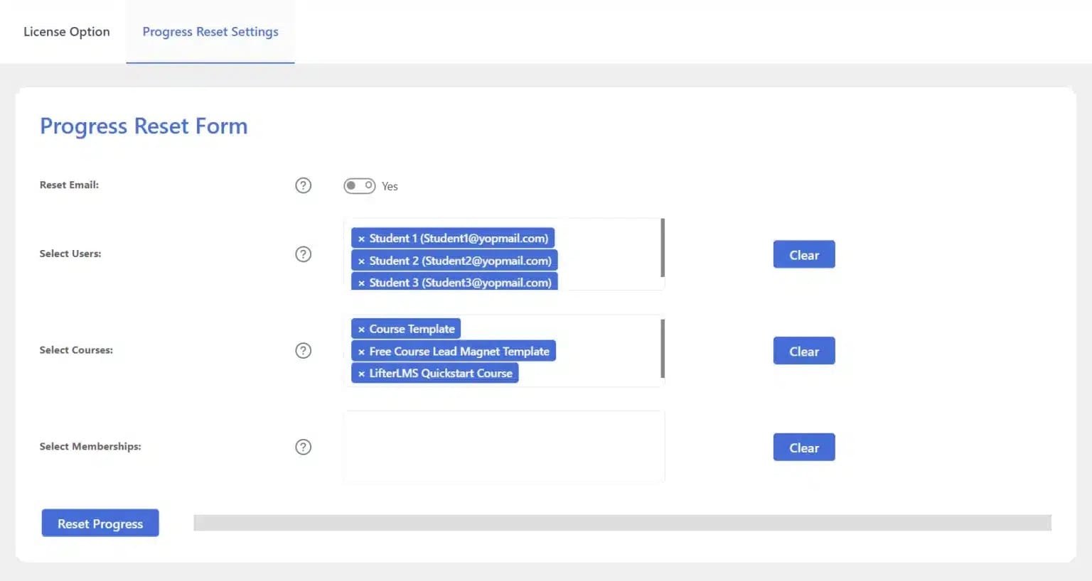 wpinnovators product progress reset for lifterlms reset progress for combinations of courses and users image