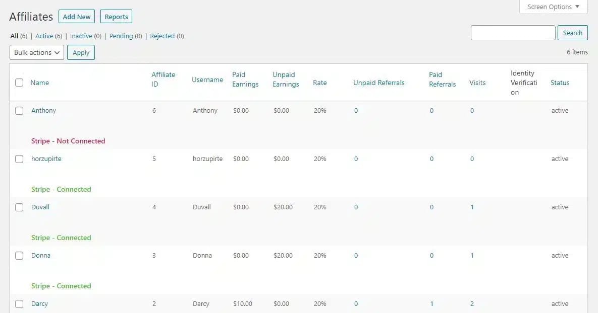 wpinnovators product stripe payout for affiliatewp affiliates connection status backend image
