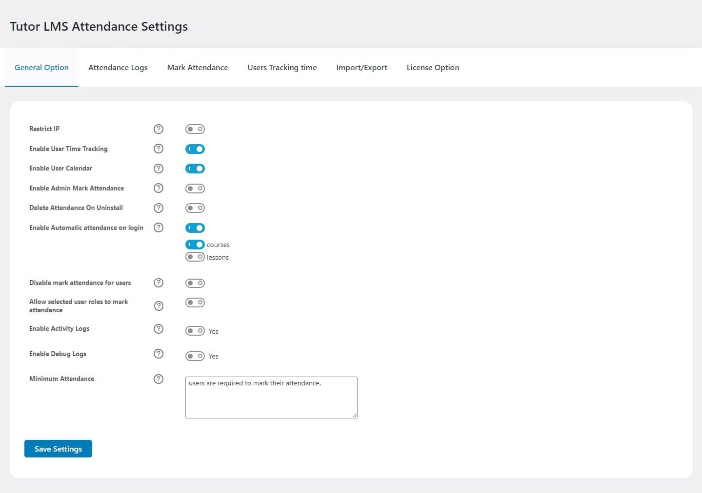 wpinnovators product attendance management for tutorlms general option image wpinnovators product attendance management for tutorlms general option image