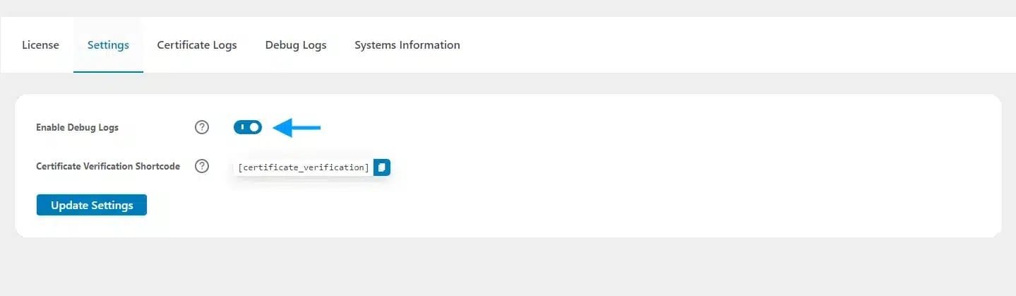 wpinnovators product certificate verify and share for tutorlms settings enable debug logs image wpinnovators product certificate verify and share for tutorlms settings enable debug logs image