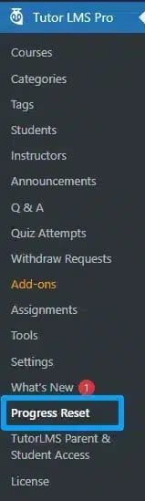 wpinnovators product progress reset for tutorlms main menu image