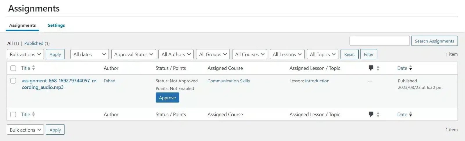 wpinnovators product audio assignment for learndash assignments backend listing screen image wpinnovators product audio assignment for learndash assignments backend listing screen image