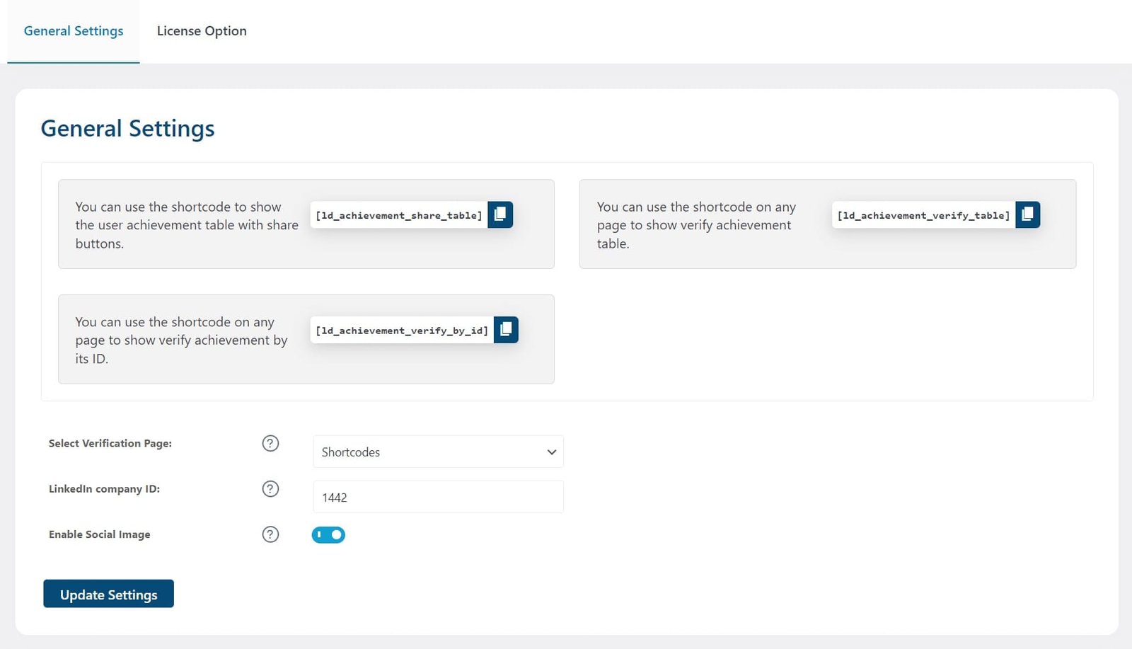 wpinnovators product achievements verify and share for learndash general settings image wpinnovators product achievements verify and share for learndash general settings image