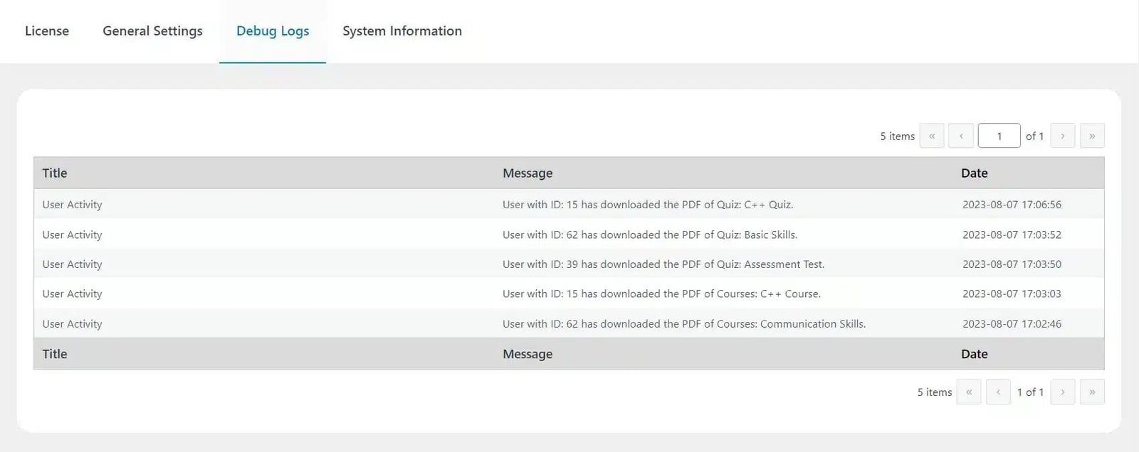 wpinnovators product course pdf generator for learndash debug logs image