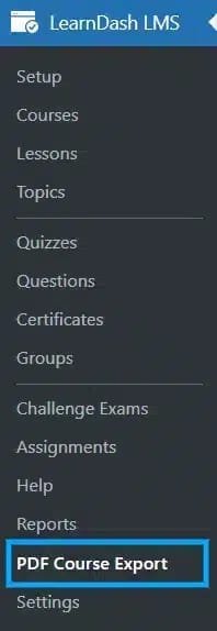 wpinnovators product course pdf generator for learndash main menu image