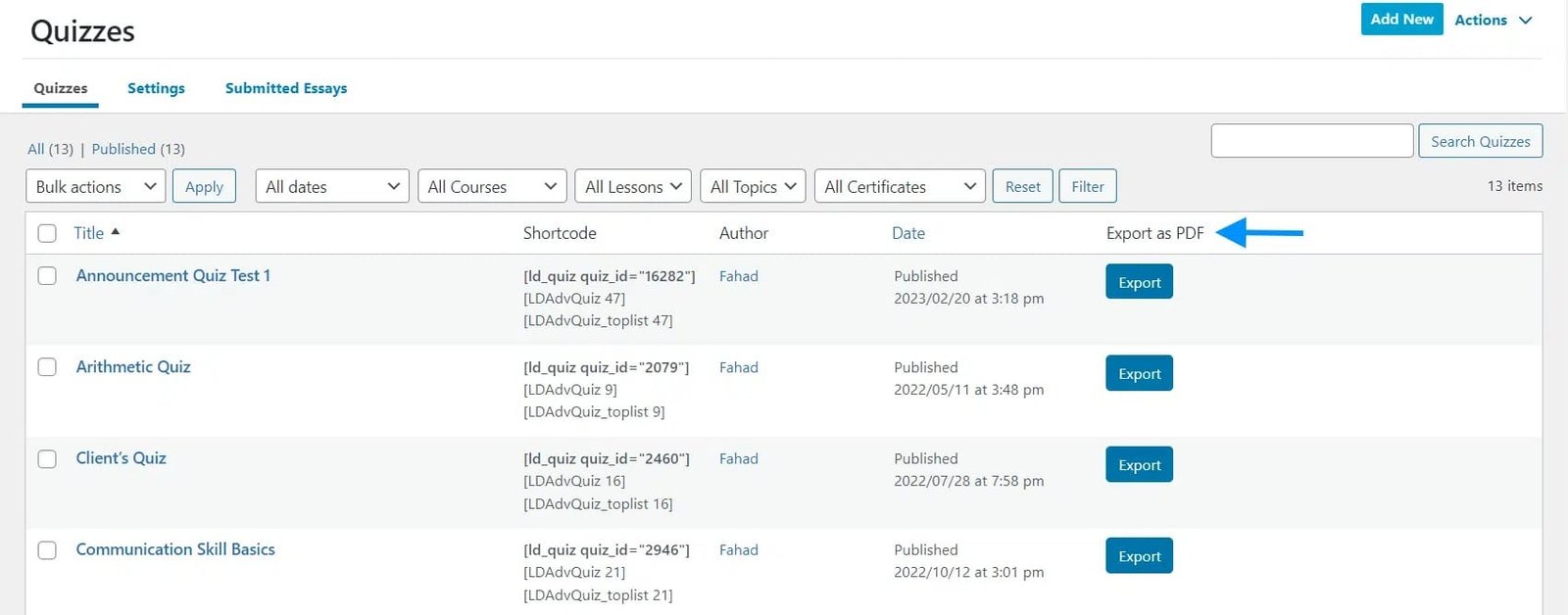 wpinnovators product course pdf generator for learndash quizzes export as pdf image