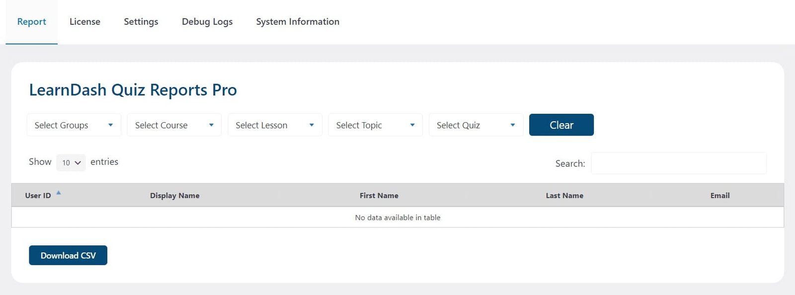 wpinnovators product quiz reports for learndash report empty image