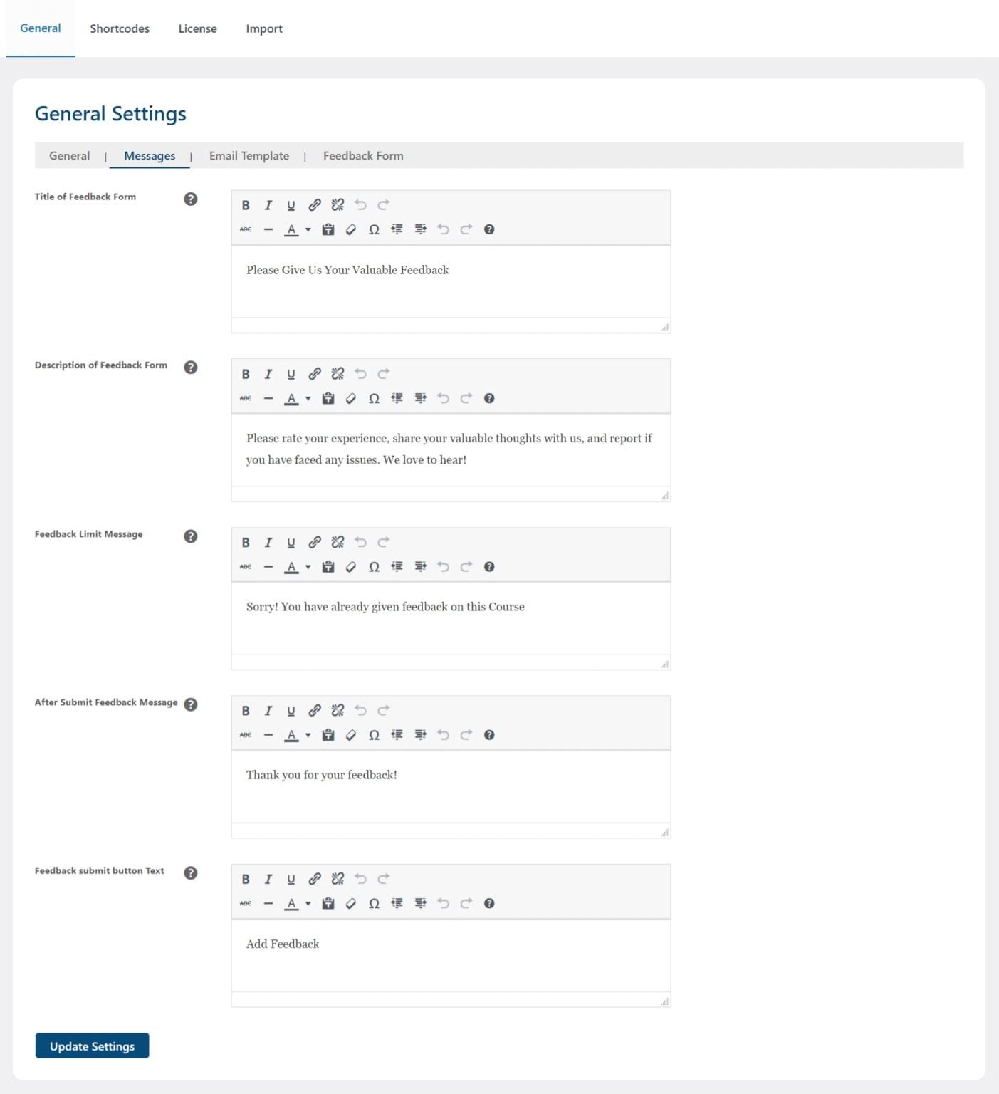 wpinnovators product student feedback for learndash general settings messages image wpinnovators product student feedback for learndash general settings messages image