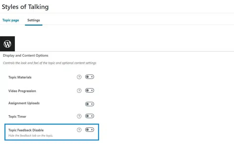 wpinnovators product student feedback for learndash topic feedback disable settings image wpinnovators product student feedback for learndash topic feedback disable settings image