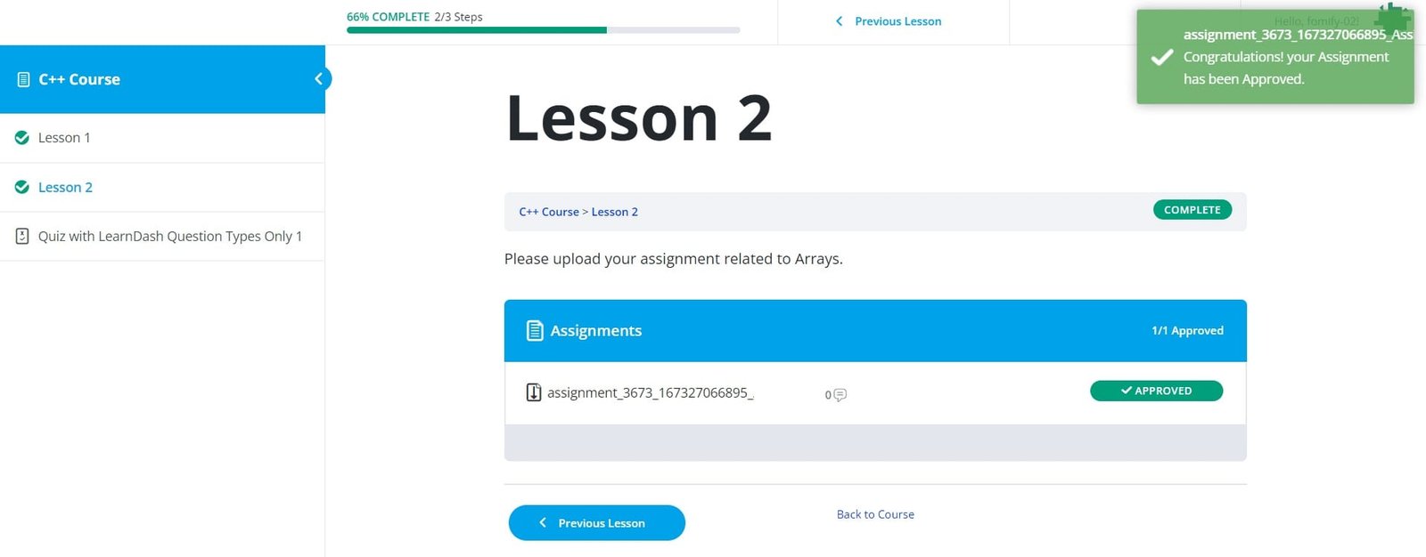 wpinnovators product student notifications for learndash assignment notification assignment has been approved frontend image
