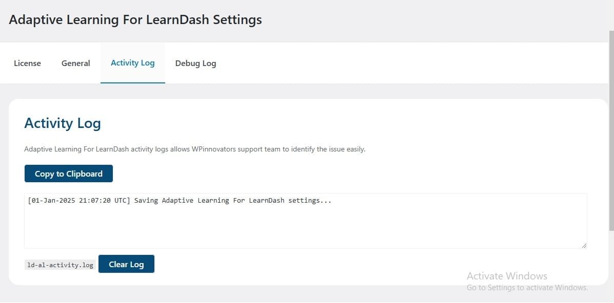 wpinnovators product adaptive learning for learndash activity log image wpinnovators product adaptive learning for learndash activity log image