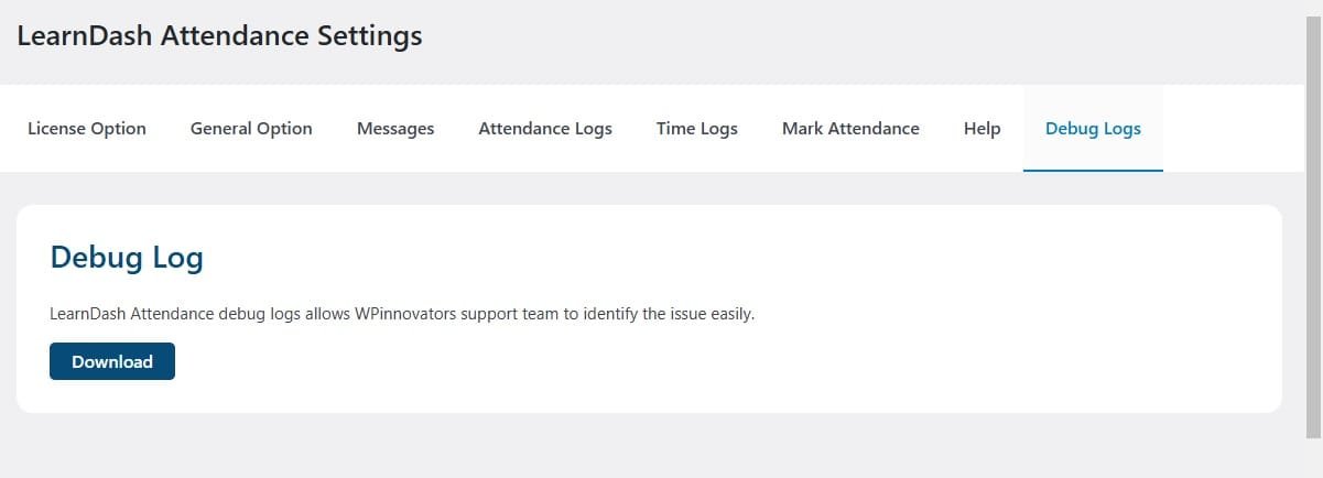 wpinnovators product attendance management for learndash debug log image wpinnovators product attendance management for learndash debug logs image