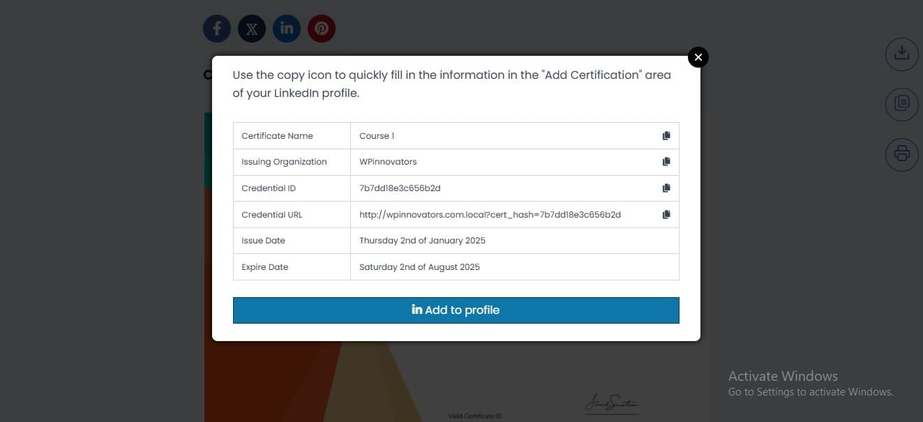 wpinnovators product certificate verify and share for tutorlms add certificate on linkedin profile image wpinnovators product certificate verify and share for tutorlms add certificate on linkedin profile image