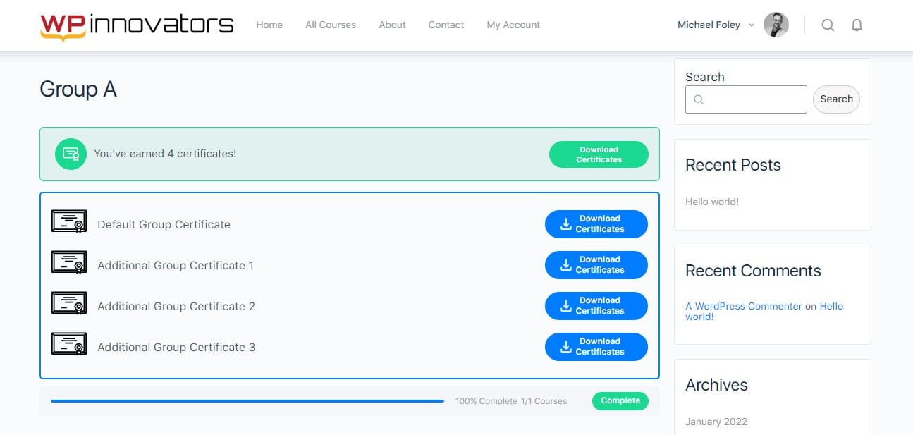 wpinnovators product multi certificates for learndash group frontend image