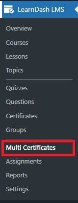 wpinnovators product multi certificates for learndash main menu image